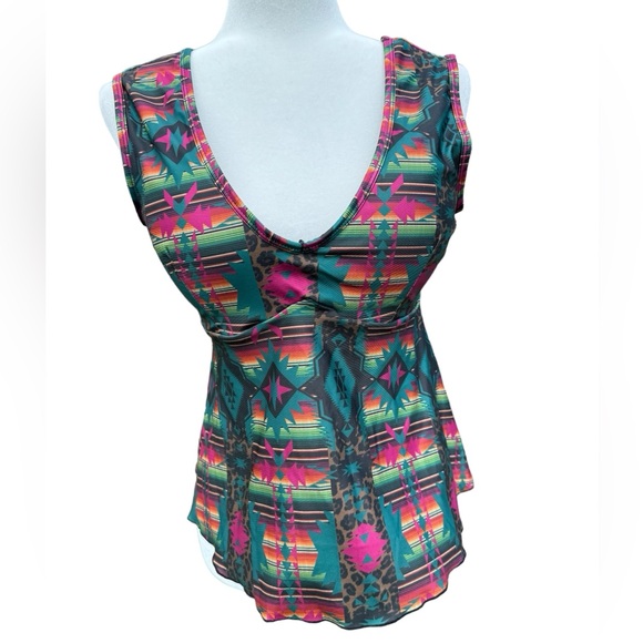 Crazy Train Other - CRAZY TRAIN River Bend Tankini Swimsuit Top NWT Western Aztec Lined Medium